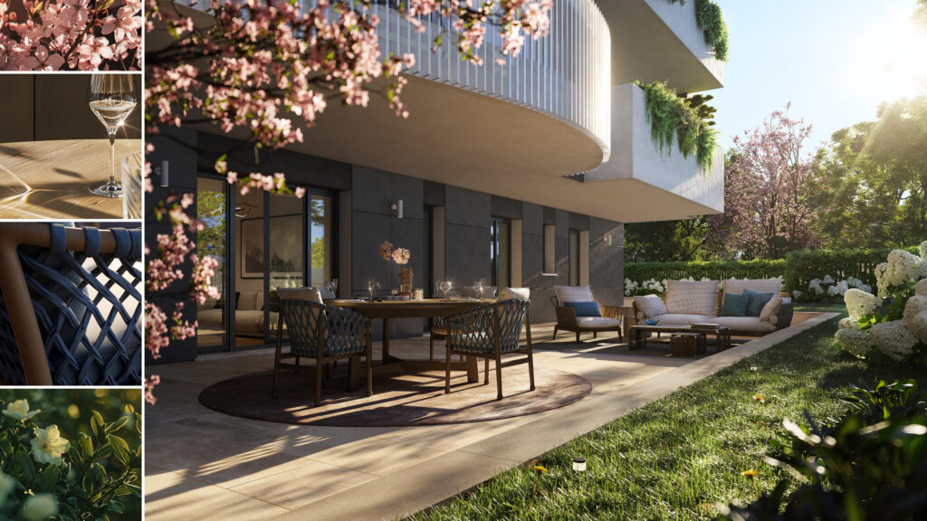 Eurora Living nuove costruzioni Roma Eur dettaglio immobili con giardino